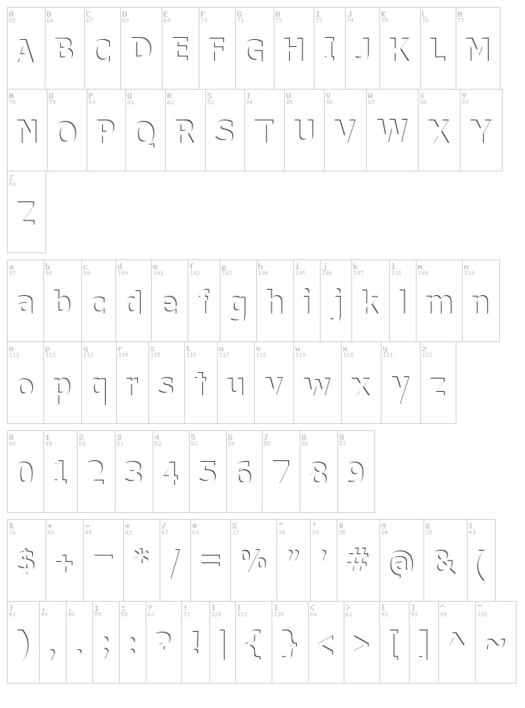 Without a Trace font map